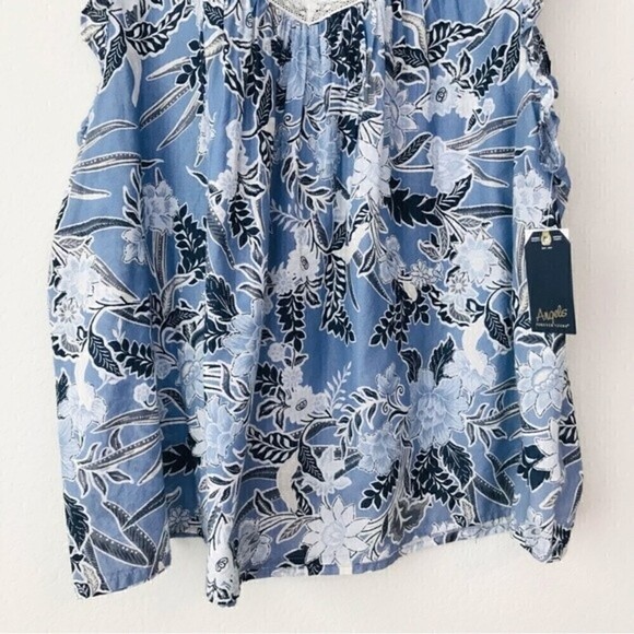New! Angels Blue Floral Sleeveless Peasant High Neck Cotton Top - Picture 5 of 9